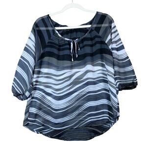 Express Womens Blouse Black White Zebra Print Sheer 3/4 Sleeve Small